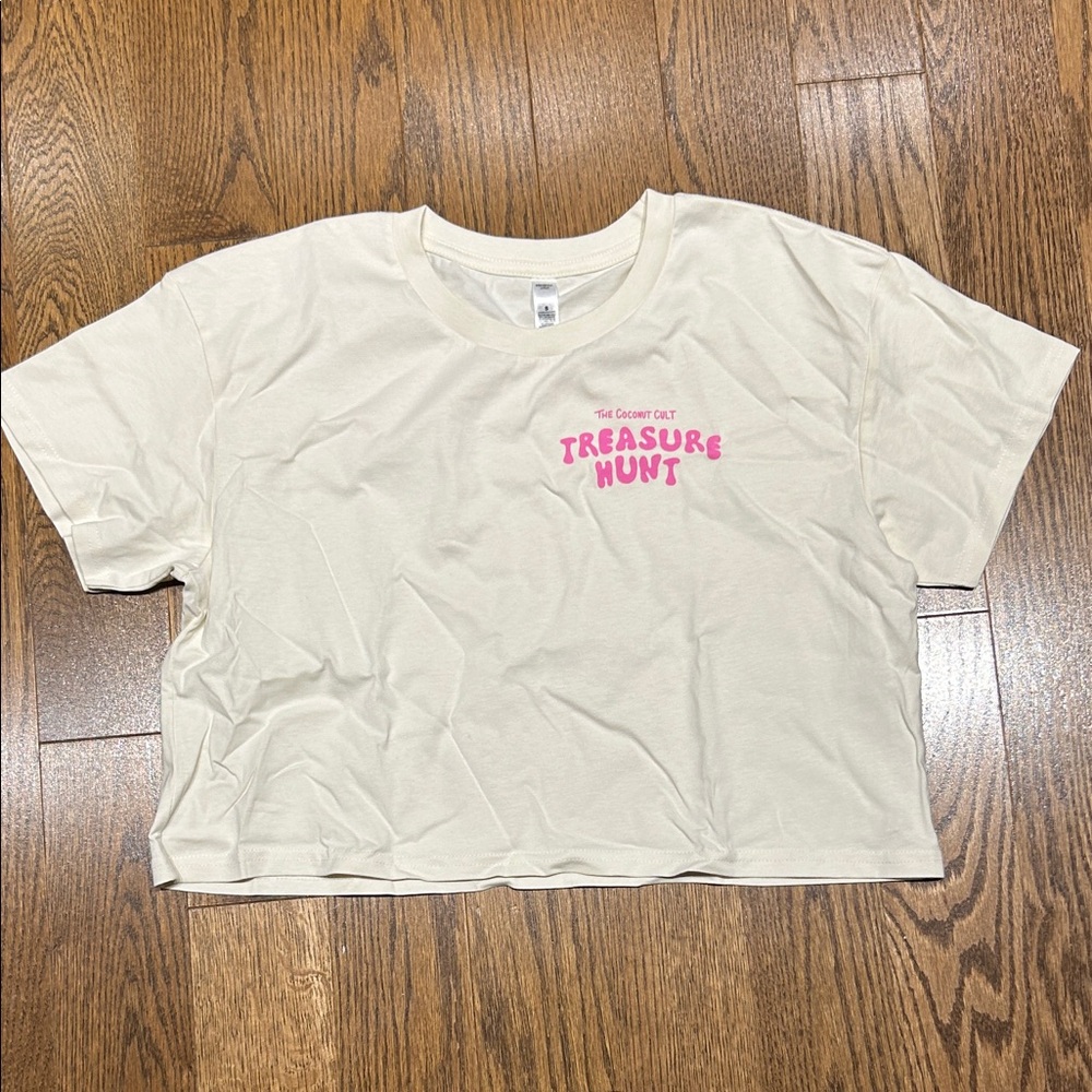 Coconut cult Cream Crop Top with Pink Print